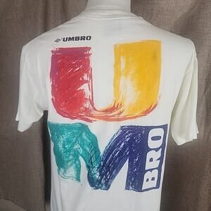 Vintage Umbro Soccer Men's size Medium White Graphic Multicolor T-shirt